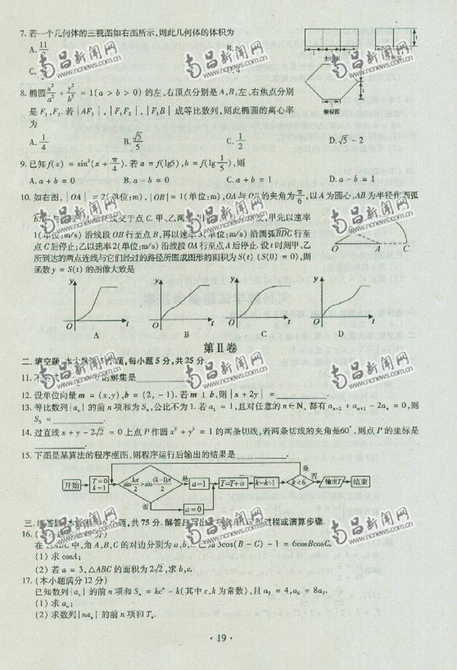 2012年全国普通高考江西文数试卷及答案